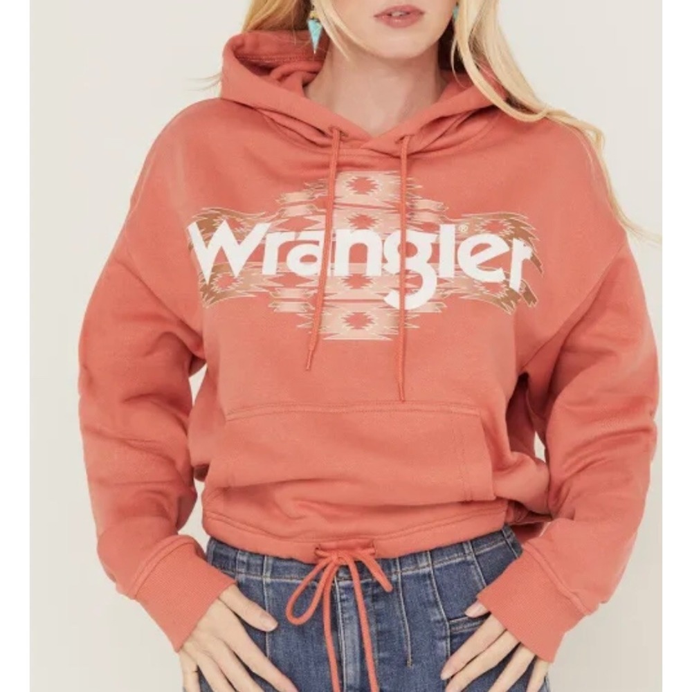 Wrangler‎ Retro Orange Aztec Print Cropped Hoodie Sweatshirt Women's XL New